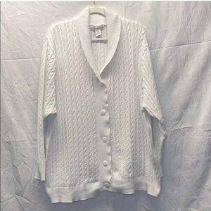 100% Cotton Silhouette White Textured Cardigan Sweater